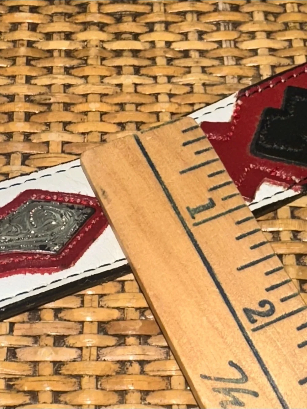 Vintage Nocona Western Leather Belt Red Black Metal Inlay Cowgirl Rodeo Small